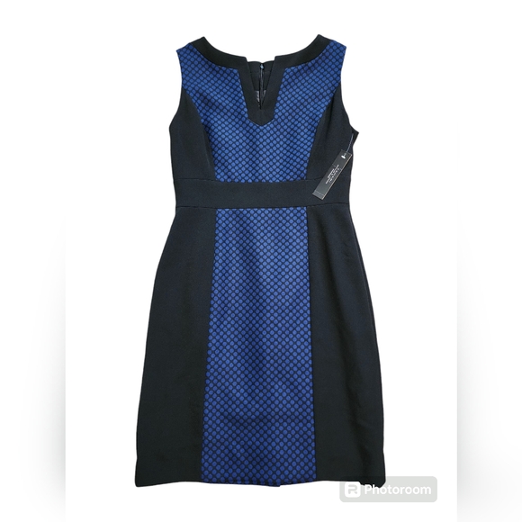 Tahari Black and Cobalt Blue Sleeveless Dress. Size 8. NWT - Picture 3 of 13